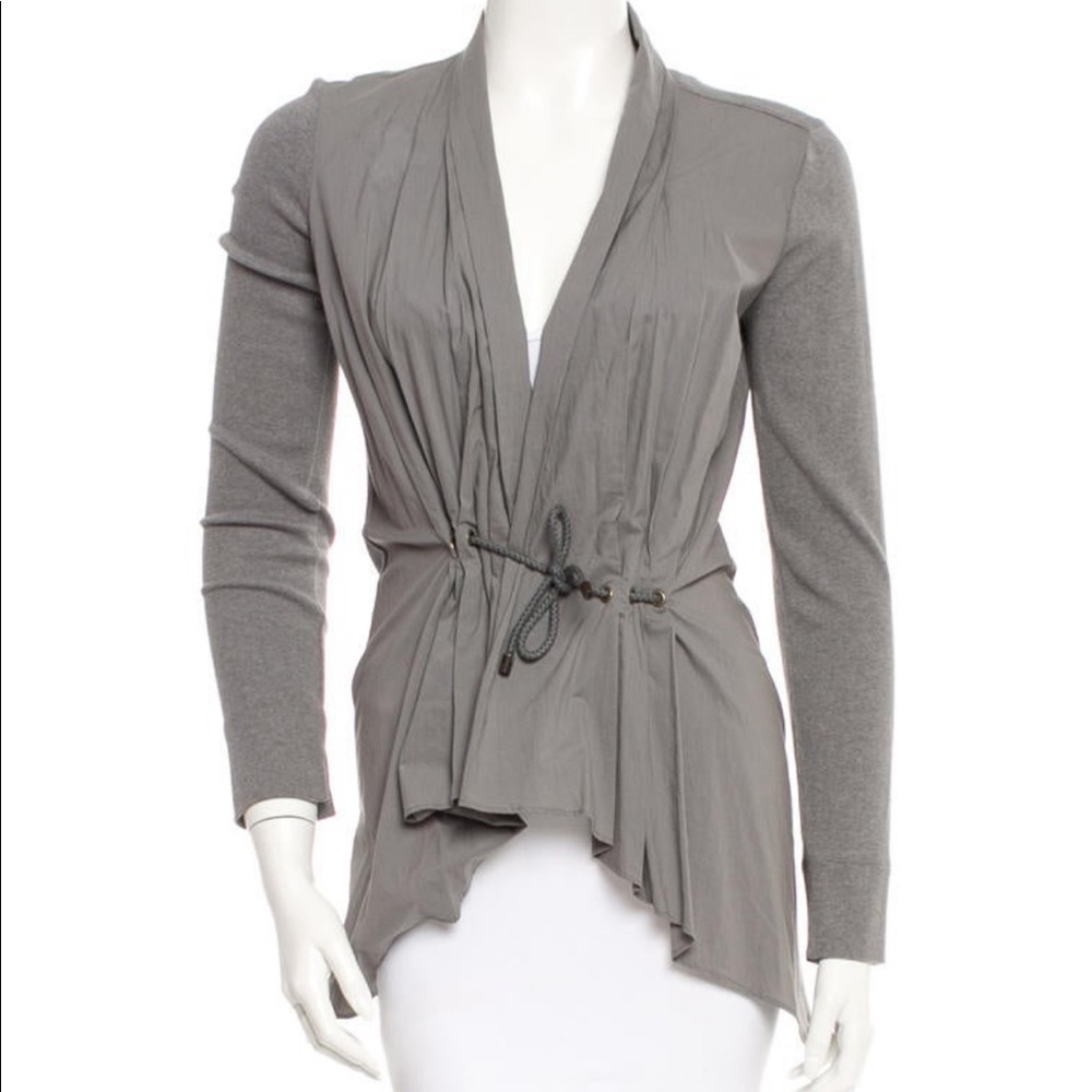 Brunello Cucinelli long sleeve grey tie cardigan